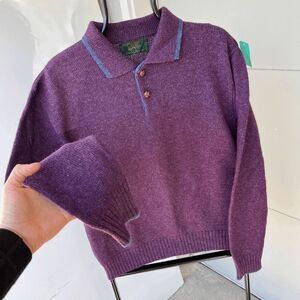 Vintage Country Store Purple Wool Knit Polo Sweater, NWOT, SZ L